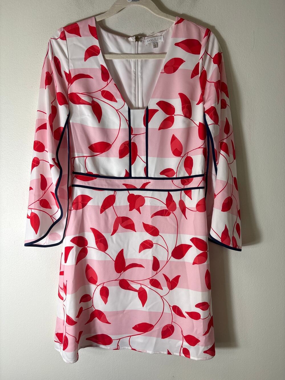 Anna Cate Pink and Red Long Open Sleeve A-Line Knee Length Dress Sz S